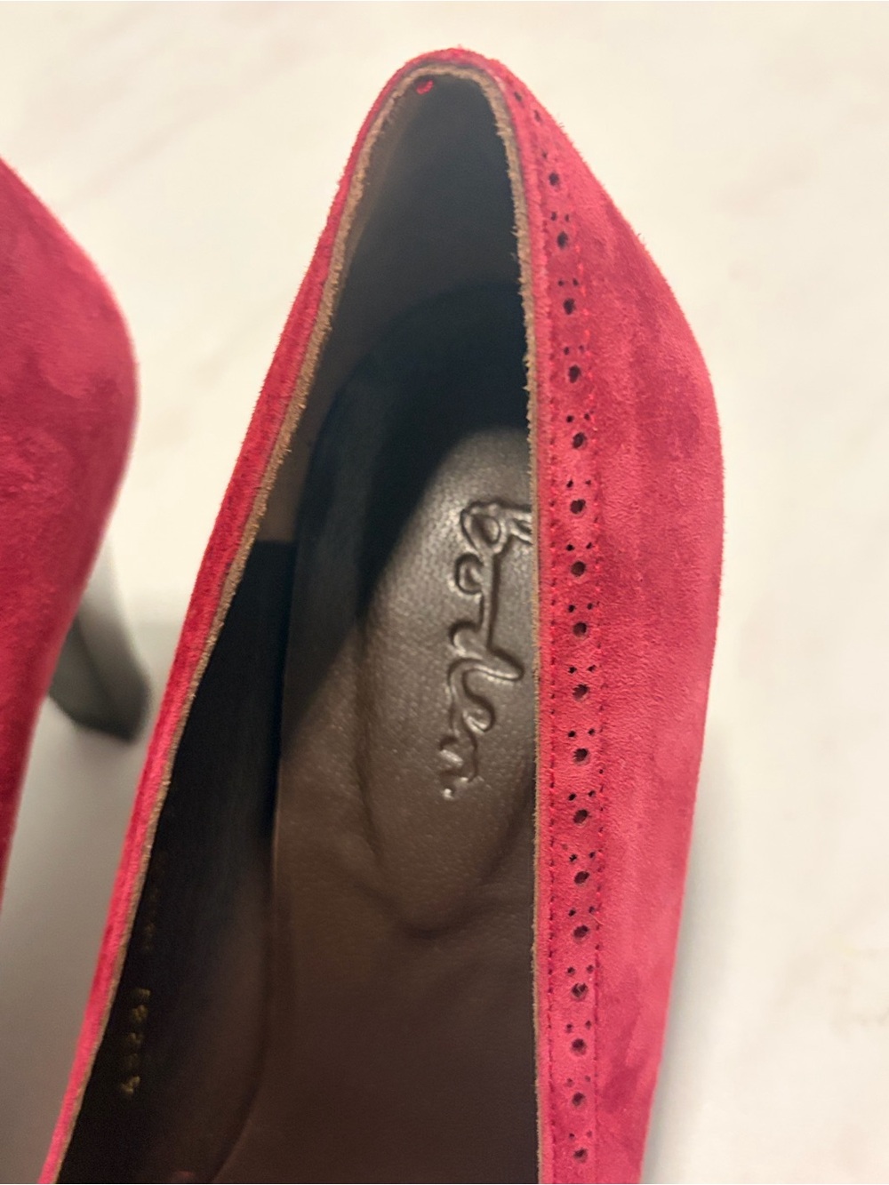 BODEN Womens Size 38 (US 7.5) Burgundy Perforated Suede Leather Pumps EUC - Picture 8 of 13